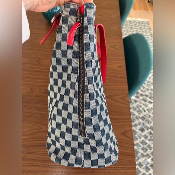 Unique WAZA NYC Indigo dyed denim and red leather handbag. Very good condition. - Picture 3 of 11